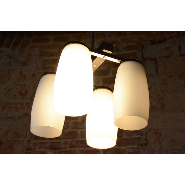 Mid-Century Modern Chandelier in Chrome and Opaline Glass by Drupol, Czech, 1960s For Sale - Image 14 of 15