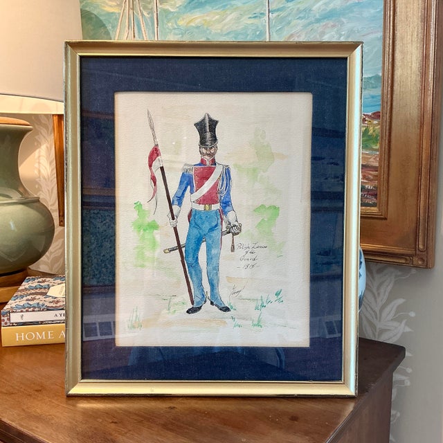 19th Century 19th Century French and Polish Solider Portrait Watercolor Paintings in Gold Frame - a Pair For Sale - Image 5 of 10