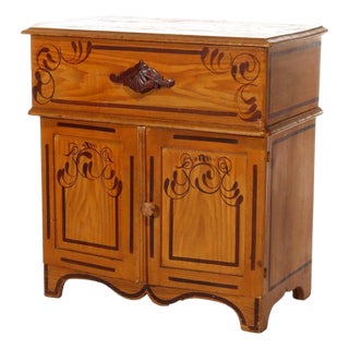 Antique Faux Painted Chestnut Lift Top 2-Door Stenciled Commode Circa 1890 For Sale
