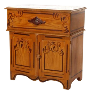 Antique Faux Painted Chestnut Lift Top 2-Door Stenciled Commode Circa 1890