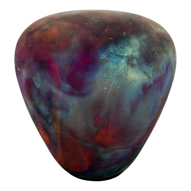Contemporary Textured Flash Raku Vase by Leslie Mitchell For Sale
