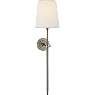 Thomas O'Brien for Visual Comfort Signature Bryant Large Tail Sconce in Antique Nickel with Linen Shade For Sale