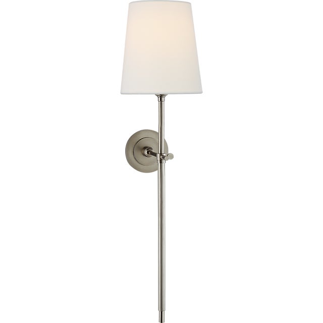 Thomas O'Brien for Visual Comfort Signature Bryant Large Tail Sconce in Antique Nickel with Linen Shade For Sale