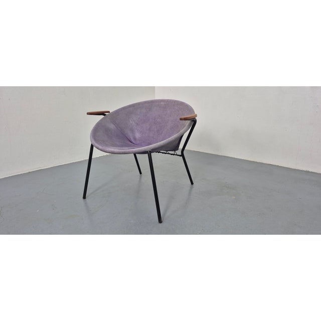 This suede balloon chair was designed by Hans Olsen in Denmark. I have official proof of authenticity such as vintage...