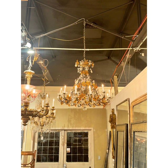 Traditional Early 20th Century French Crystal and Amber Flower Chandelier For Sale - Image 3 of 11