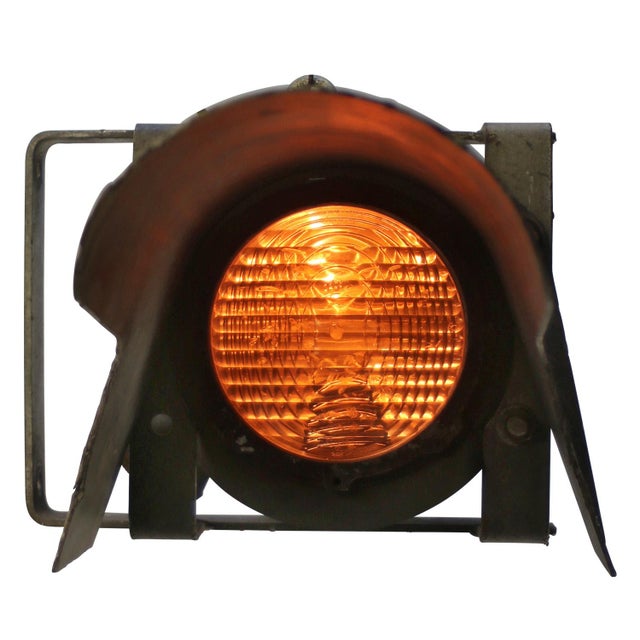 Grey metal railway track spotlight from the french railroad company sncf original holophane glass lens 2 meter black...