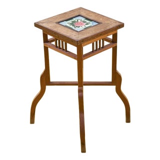 Antique Coffee Table with Decorated Tile For Sale