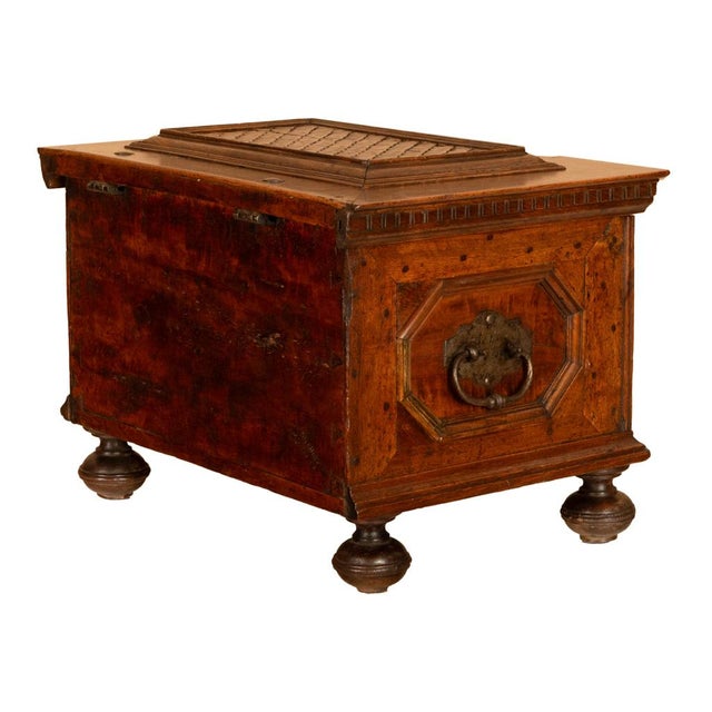 Antique Carved Walnut & Iron Coffer Chest Strong Guild Box Simmern Germany 1737 For Sale - Image 11 of 18