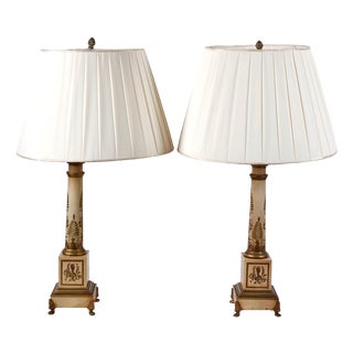 Mid 20th Century Painted Tole Empire-Style Lamps - Pair For Sale