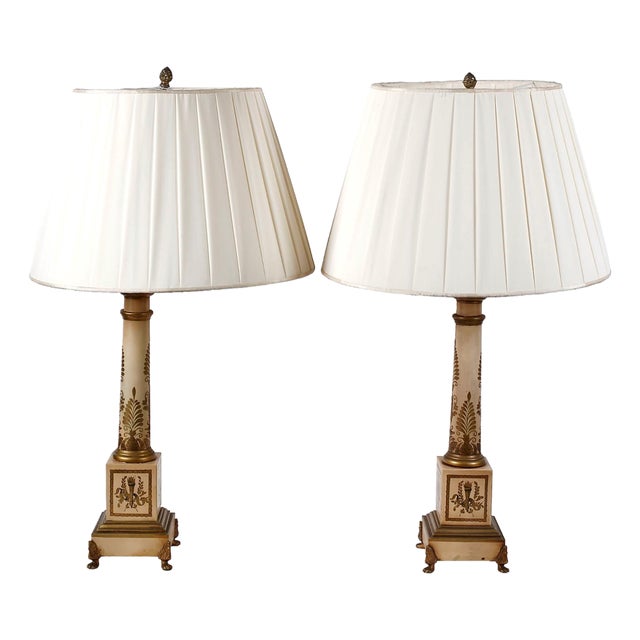 Mid 20th Century Painted Tole Empire-Style Lamps - Pair For Sale