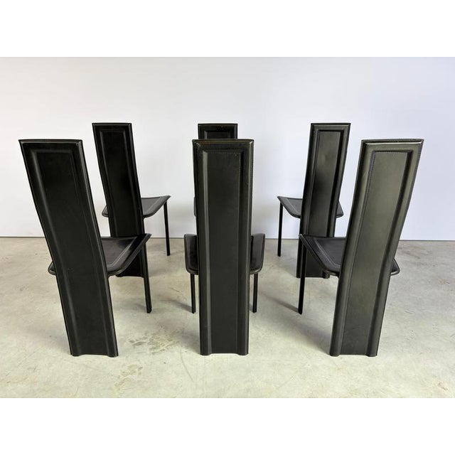 Vintage Black Leather Dining Chairs, 1980s, Set of 6 For Sale - Image 3 of 10