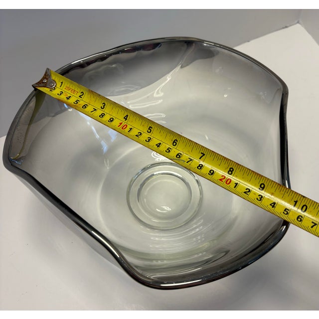 Charcoal Mid Century Smoky Art Glass Freeform Bowl | Sculptural Handkerchief Edge Centerpiece For Sale - Image 8 of 8