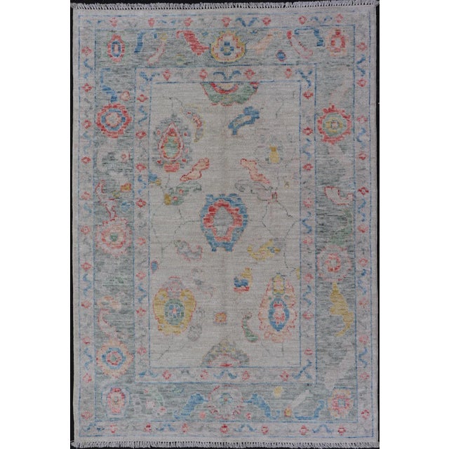 Modern All-Over Floral Oushak With Muted Background and Accent Colors For Sale - Image 13 of 13