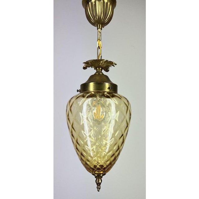 Gold Pendant Lamp in Brass and Yellow Glass For Sale - Image 8 of 11