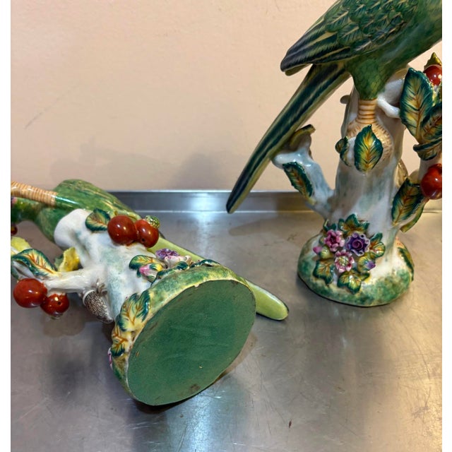 Green Wong Lee Style Green Chinoiserie Parrot Sculptures, Set of 2 For Sale - Image 8 of 8