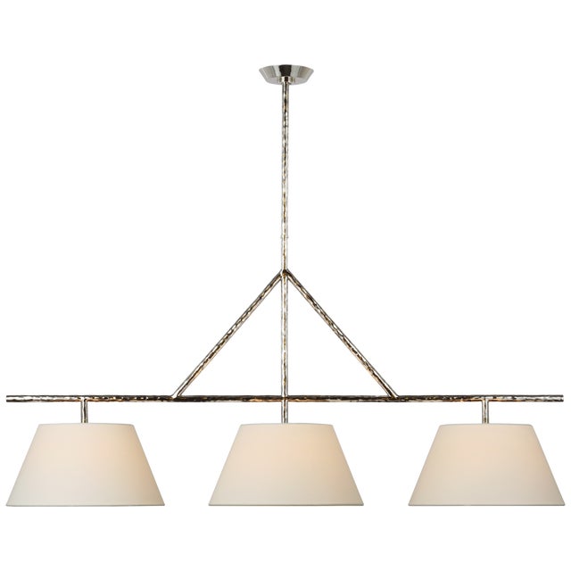 Collette Large Linear Pendant in Polished Nickel with Linen Shade Designer: Suzanne Kasler Fixture Height: 28" Min. Custom...