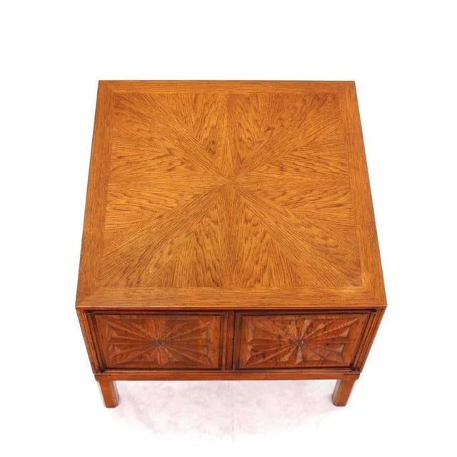 Mid-Century Modern Vintage Mid Century Cube Shape Carved Front Stand End Table Cabinet For Sale - Image 3 of 8
