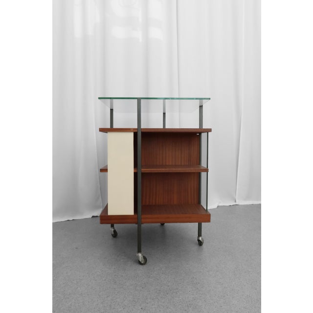 Mid-Century Wood and Metal Serving Trolley with Glass Top, 1950s For Sale - Image 6 of 6