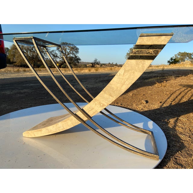 Vintage Postmodern Tessellated Stone & Glass Sculptural Console Entry Table For Sale - Image 9 of 18