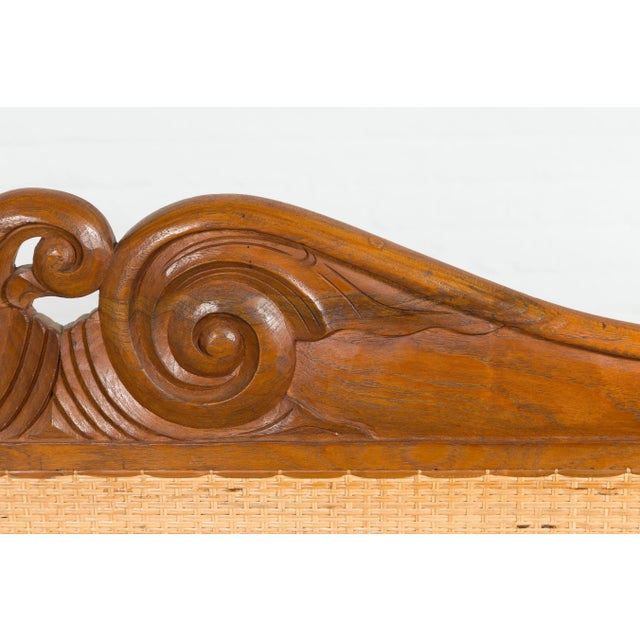 Dutch Colonial Javanese Teak Settee with Carved Décor and Inset Woven Rattan For Sale - Image 12 of 12