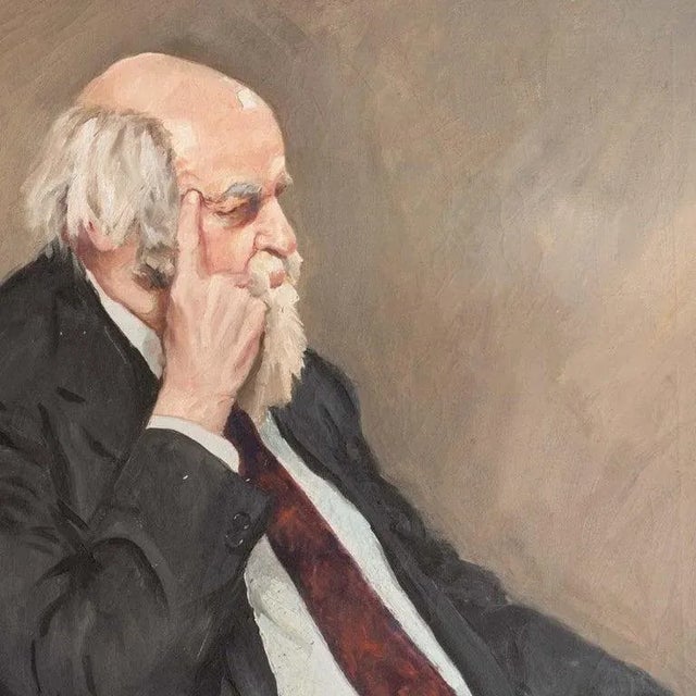 Paint Pensive Elderly Man Portrait Oil Painting For Sale - Image 7 of 11