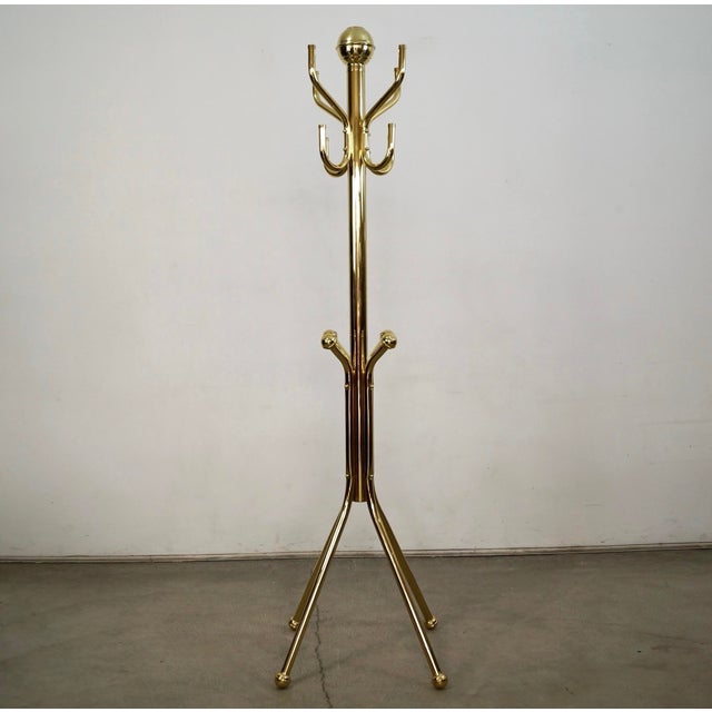 Mid-Century Modern 1980’s Hollywood Regency Brass Free Standing Coat Rack For Sale - Image 3 of 12