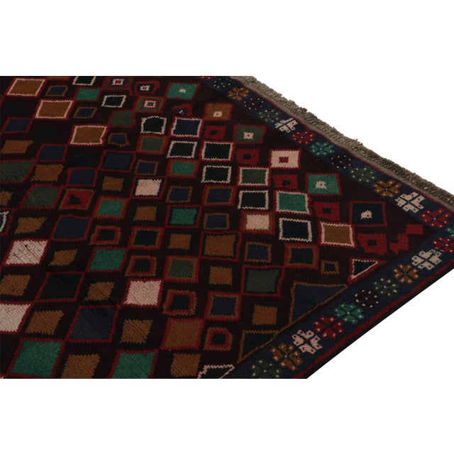 Rug & Kilim’s Baluch Tribal Rug in Burgundy With Colorful Diamond Patterns For Sale In New York - Image 6 of 7