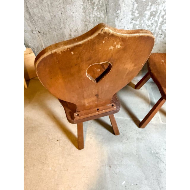 Set of 4 Vintage Alpine Bavarian Heart-Cutout Plank Chairs (Brettstuhl) For Sale - Image 10 of 13