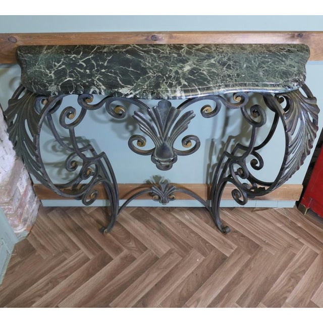 French Iron and Marble Console Table For Sale - Image 3 of 10