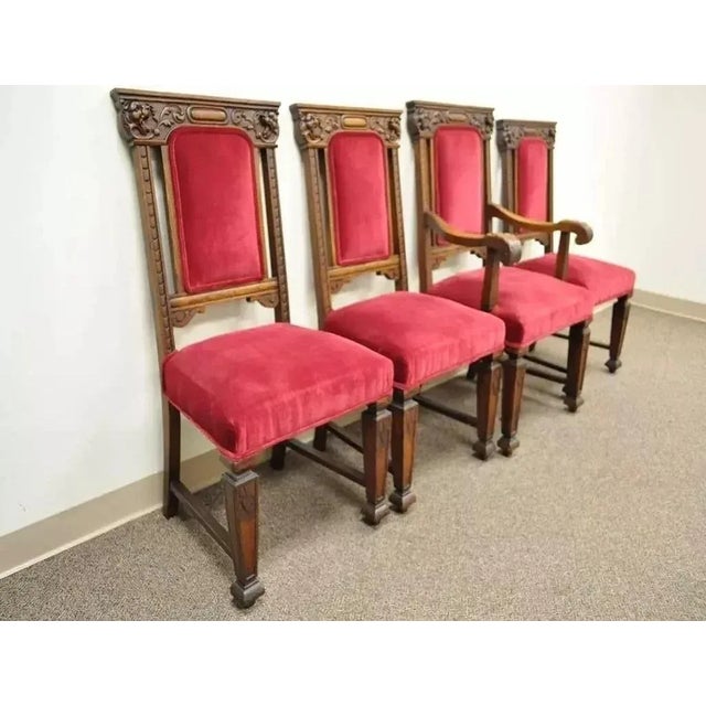 Early 20th Century Antique Renaissance Revival Figural Lion Carved Oak Dining Chairs - Set of 4 For Sale - Image 11 of 11