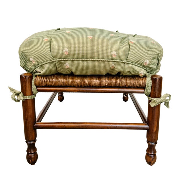 Late 20th Century Custom-Made Country French Ladderback Armchair and Ottoman Set by Calico Corners For Sale - Image 16 of 18