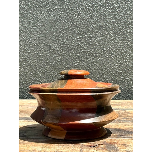 Wood Vintage Inlay Wood Round Lidded Box For Sale - Image 7 of 12