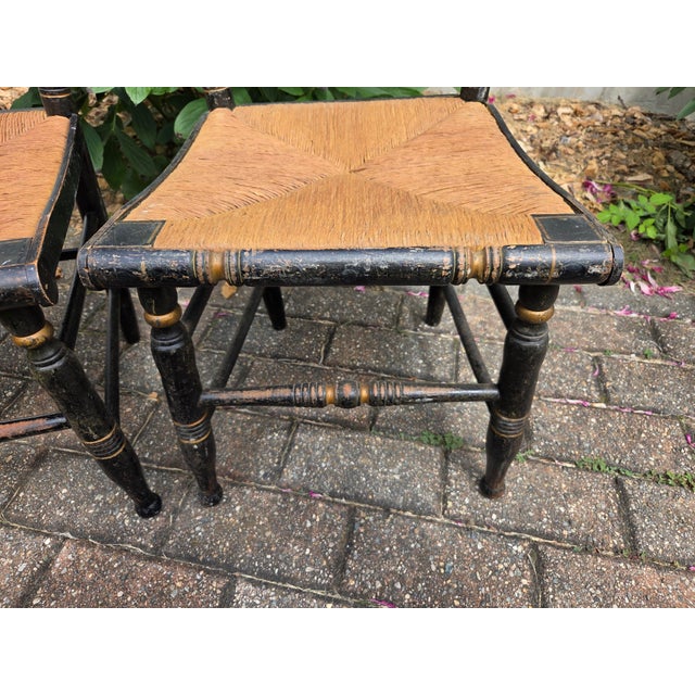 Early 20th Century Pair of Antique Ladder Back Child Kid Woven Chairs For Sale - Image 5 of 15