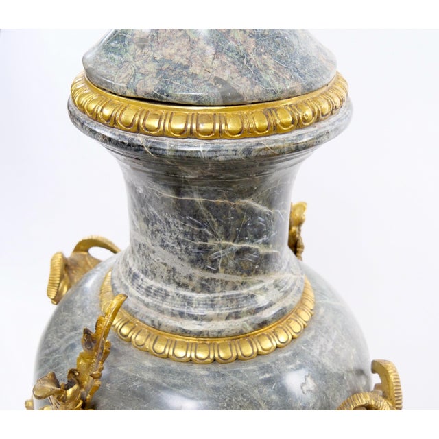 Italian Louis XVI-Style Gray Marble / Gilt-Bronze Mounted Urn, Late 19th Century For Sale - Image 10 of 15
