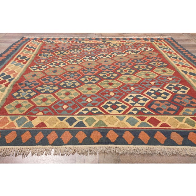 Red Vintage Persian Shiraz Kilim Rug - 06'08 X 09'00 For Sale - Image 8 of 9