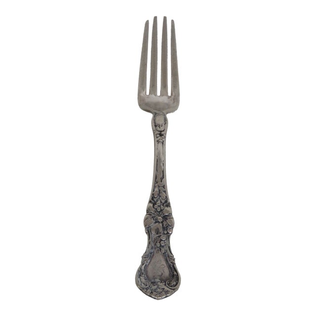 1835 R Wallace Silver Plated Monogrammed Fork With Floral Scrollwork Motif 5010b For Sale