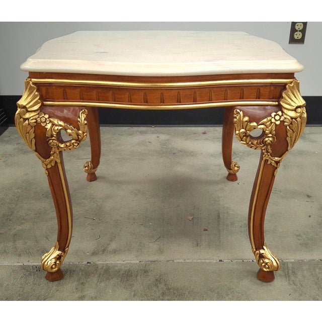 Late 20th Century Late 20th Century Meroni Francesco Louis XV Partial Gilt Mahogany and Marble Top Side Table For Sale - Image 5 of 12