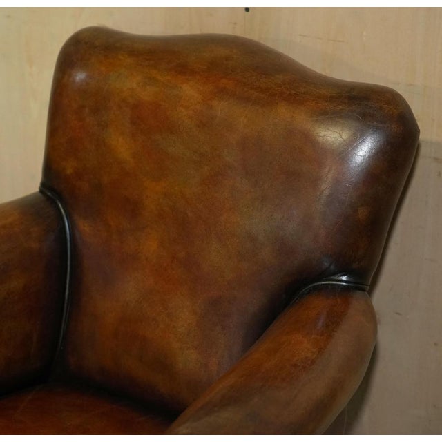 Set of Art Deco Hand Dyed Cigar Brown Leather Club Armchairs For Sale - Image 5 of 18