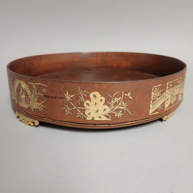 Brown Antique Chinese Inlaid Marriage Tray With Figural and Floral Scenes, Late Qing For Sale - Image 8 of 13