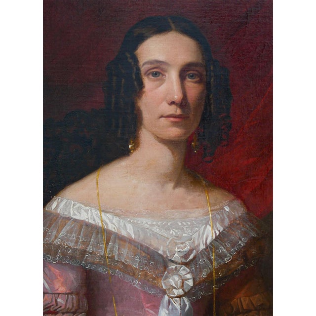 Dark Red and Pink Antique Portrait of a Victorian Lady, 20th Century For Sale - Image 10 of 12