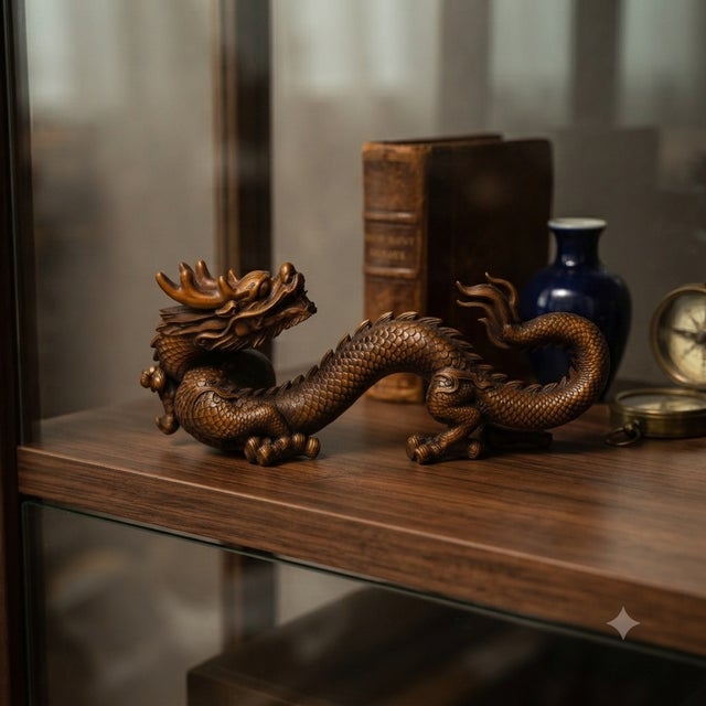 6" Oriental Brown Wood Carved Fengshui Decorative Dragon Figure For Sale - Image 4 of 8