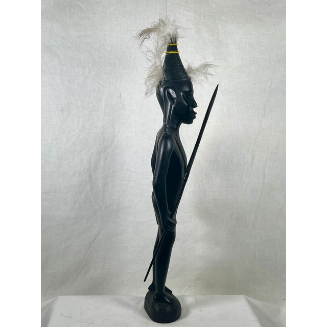 African Vintage Mid-Century East African Hand-Carved Ebony Wood Warrior Statue - 18.5" For Sale - Image 3 of 5