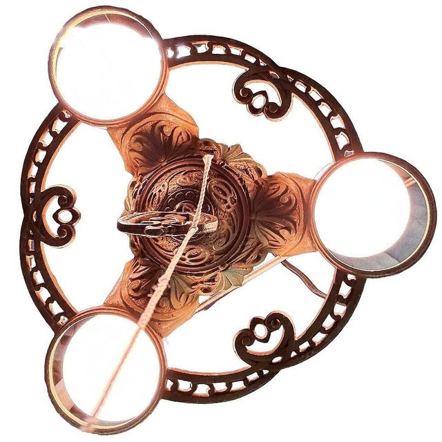 1925 Art Deco Brass Three Light "Winthrop" Circular Chandelier by Virden For Sale - Image 4 of 9