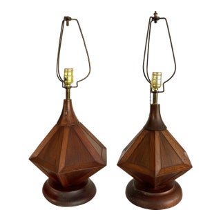 Mid 20th Century Mid-Century Modern Wooden Modernist Table Lamps, Pair For Sale