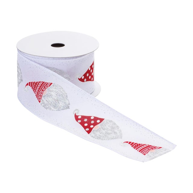 Add festive charm to your holiday decorations with our Wired Polyester Ribbon featuring a delightful Gnome Santa head...