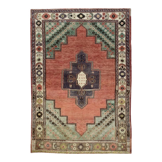 1960s Vintage Red Multicolor Rug For Sale