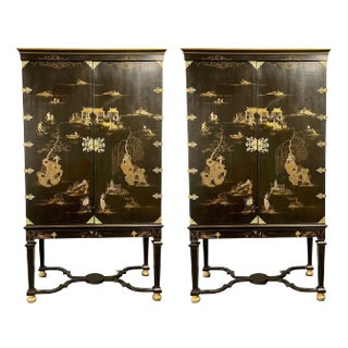 Dessin Fournier, Monumental Chinoiserie Cabinets, Black Lacquer, 20th C. For Sale