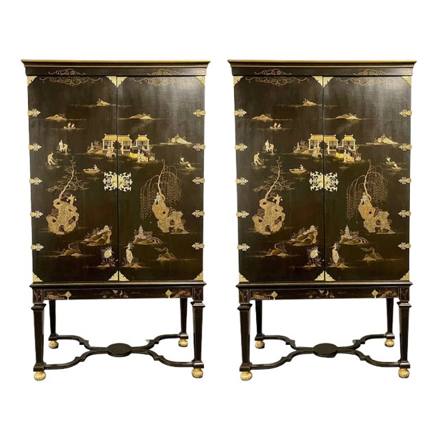 Dessin Fournier, Monumental Chinoiserie Cabinets, Black Lacquer, 20th C. For Sale