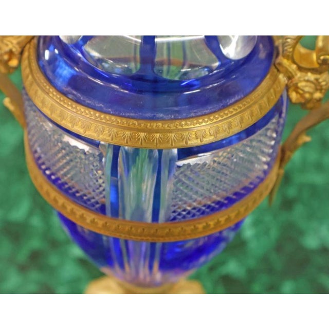 Pair of Late 19th Century Neoclassical Russian Bronze & Cut Cobalt Glass Vases For Sale - Image 10 of 17