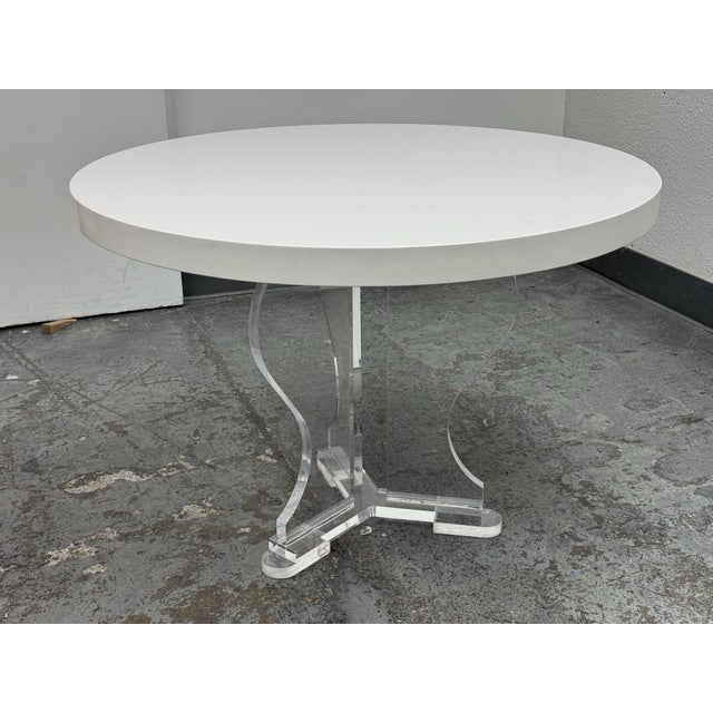 Bespoke Round White Caesarstone Top + Lucite Pedestal Base, 42 Inches For Sale - Image 4 of 12